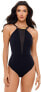 Фото #1 товара Amoressa Womens 180564 High Neckline Mesh Inset Black One Piece Swimsuit Size 8