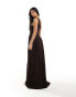 ASOS DESIGN shirred crinkle one shoulder maxi dress in chocolate