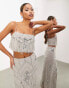 ASOS EDITION sequin and fringe artwork cami top in pale grey