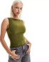 Фото #1 товара COLLUSION slash neck tank top with overlocking in olive