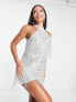 Jaded Rose Tall halterneck mini dress with silver sequin fringing