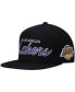 ფოტო #1 პროდუქტის Men's Black Los Angeles Lakers Hardwood Classics Script 2.0 Snapback Hat