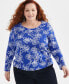 Plus Size Printed Scoop-Neck Long-Sleeve Top, Created for Macy's