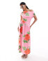 ASOS DESIGN asymmetric maxi dress with dropped waist in pink rose print