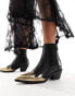 AllSaints Dellaware leather ankle boot in black with gold flame toe