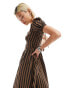 Glamorous v neck puff sleeve romantic maxi dress in chocolate black stripe