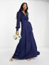 Фото #4 товара TFNC Bridesmaid long sleeve satin maxi dress in navy blue