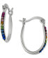 ფოტო #1 პროდუქტის Rainbow Crystal Oval Hoop Earrings in Sterling Silver, Created for Macy's