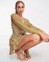 Miss Selfridge Premium festival embellished sequin tiered mini dress with long sleeve in gold