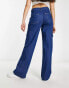 Фото #4 товара River Island high waisted wide leg cargo pocket jean in medium blue wash