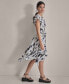 Women's Printed Tie-Waist Asymmetrical-Hem Linen Dress