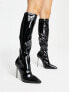 Фото #7 товара Simmi London Wide Fit Demi knee boots with diamante stiletto heel in black patent