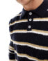 Фото #4 товара ASOS DESIGN relaxed knitted boucle polo jumper in navy stripe