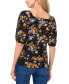 ფოტო #2 პროდუქტის Women's Floral Square-Neck Puff-Sleeve Top