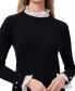 Фото #3 товара Women's Ruffle Collar & Sleeve Imitation Pearl Trim Sweater Dress