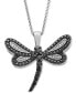 ფოტო #1 პროდუქტის Black Diamond (1/4 ct. t.w.) & White Diamond Accent Dragonfly Pendant Necklace in Sterling Silver, 16" + 2" extender