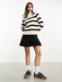 Only high neck zip detail jumper in cream and black stripe CREAM & BLACK STRIPE, XS - фото #7