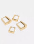 Фото #4 товара ASOS DESIGN 14k gold plated pack of 2 hoop earrings with square hinge detail