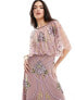 ASOS DESIGN embellished batwing maxi dress with floral artwork in pink