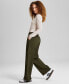 Women's Twill Wide-Leg Cargo Pants, Created for Macy's New Olive, L - фото #3