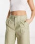 Stradivarius linen look wide leg trouser in khaki US 10 - фото #6