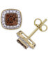 ფოტო #1 პროდუქტის Men's Brown Diamond & White Diamond Square Halo Cluster Stud Earrings (1 ct. t.w.) in 10k Gold