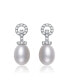 Фото #1 товара Sterling Silver White Gold Plated Cubic Zirconia Pearl Drop Earrings