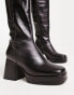 Фото #3 товара Topshop – Holly – Kniehohe Plateaustiefel in Schwarz aus hochwertigem Leder