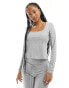 Фото #2 товара COLLUSION long sleeve top with square neck in grey marl