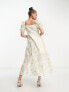Фото #2 товара Collective the Label puff sleeve organza tea dress in ivory floral