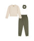 ფოტო #1 პროდუქტის Little, Big Girls 3 Piece Outfit Set with Long Sleeve Sweater, Paperbag Jogger Pants, and Bonus Scrunchie