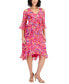 ფოტო #1 პროდუქტის Petite Printed Cold-Shoulder Asymmetric-Ruffle Dress