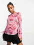 Monki long sleeve boat neck top in red and pink rose print