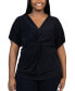 ფოტო #1 პროდუქტის Plus Size V Neck Knot Front Kimono Sleeve Top