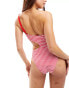 Фото #4 товара Cotton On one shoulder cut out swimsuit in lobster red stripe