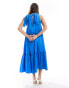 Фото #2 товара & Other Stories tiered hem maxi dress with gathered tie neck detail and keyhole back in blue