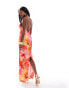 ASOS DESIGN stretch satin cowl neck maxi dress in pink floral lotus print