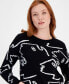 ფოტო #3 პროდუქტის Women's Face-Graphic Crewneck Long-Sleeve Sweater