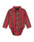 ფოტო #2 პროდუქტის Infant Boys Red Plaid Flannel Button-down w/Suspenders Set