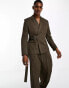 Фото #3 товара ASOS DESIGN slim suit jacket in tonal stripe with belt detail