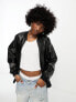 Noisy May faux leather bomber jacket in black