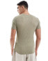 Фото #3 товара ASOS DESIGN muscle fit t-shirt in sheer texured khaki