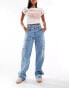 DTT Molly high waisted wide leg cargo jeans in light blue wash Голубой, 40 - фото #4