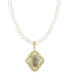 Gold-Tone Imitation Pearl Strandage Mary Decal Pendant 15" Adjustable Necklace