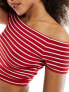 Pieces off the shoulder top in red and white stripe