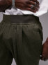 Topman premium tapered wool mix elasticated waist trouser in khaki
