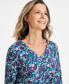 Фото #3 товара Women's Cotton V-Neck 3/4-Sleeve Top, Created for Macy's