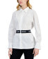 Women's Button-Down Long-Sleeve Logo Belted Tunic Top