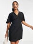 ASOS DESIGN Petite v neck mini dress with fluted sleeve in black