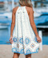 Women's White Boho Floral High Neck Mini Beach Dress